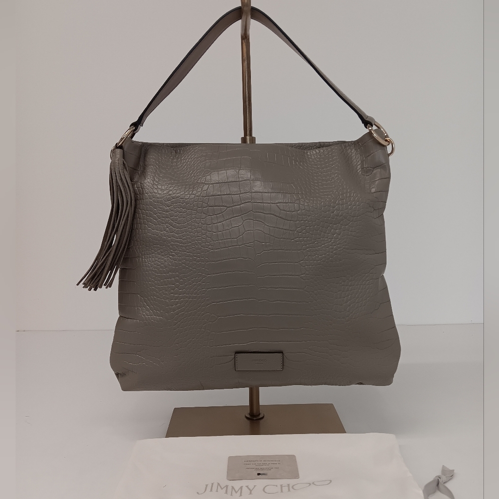 Jimmy Choo Croc-Embossed Leather Soft Hobo Bag - Sand
